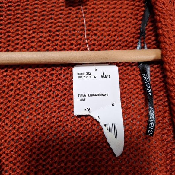 FOREVER 21 Womens Long Sleeve Open Front Rust Fringe Sweater Cardigan Sz 1X NWT - Picture 6 of 12